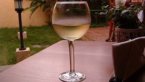 Wine glass in back yard