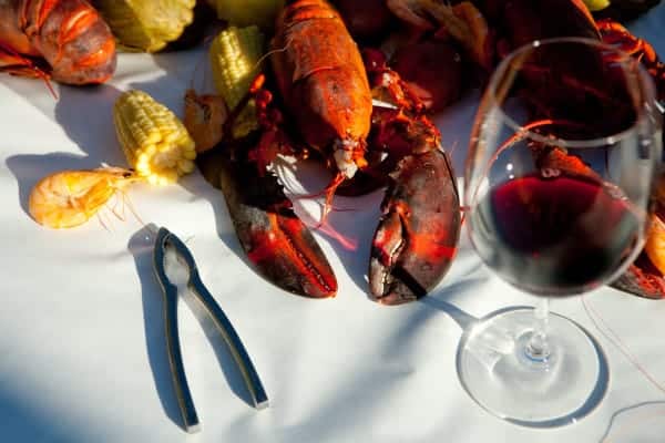 Lobster boil and wine glass