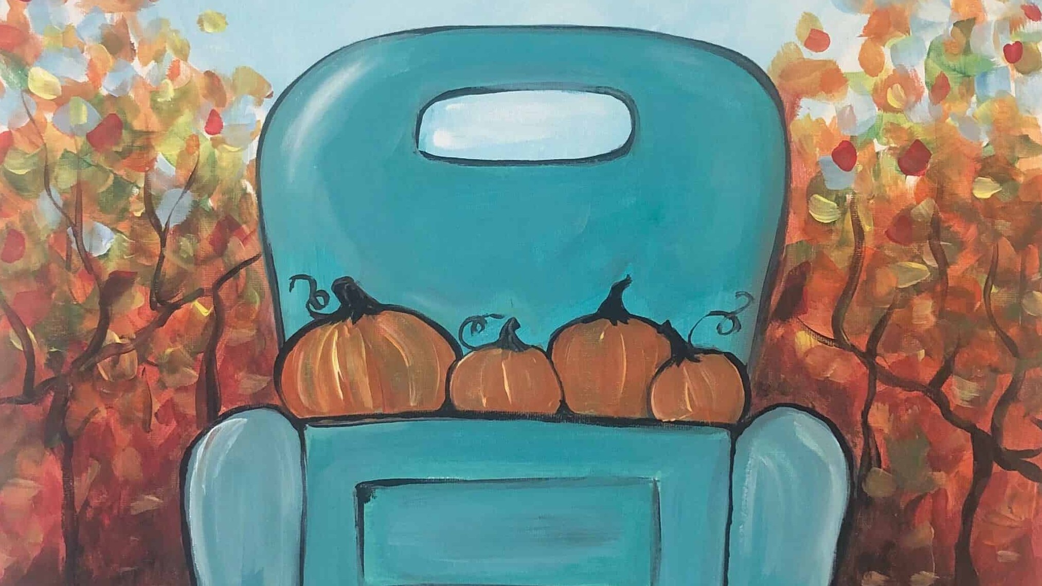 fall painting of a truck and pumpkins