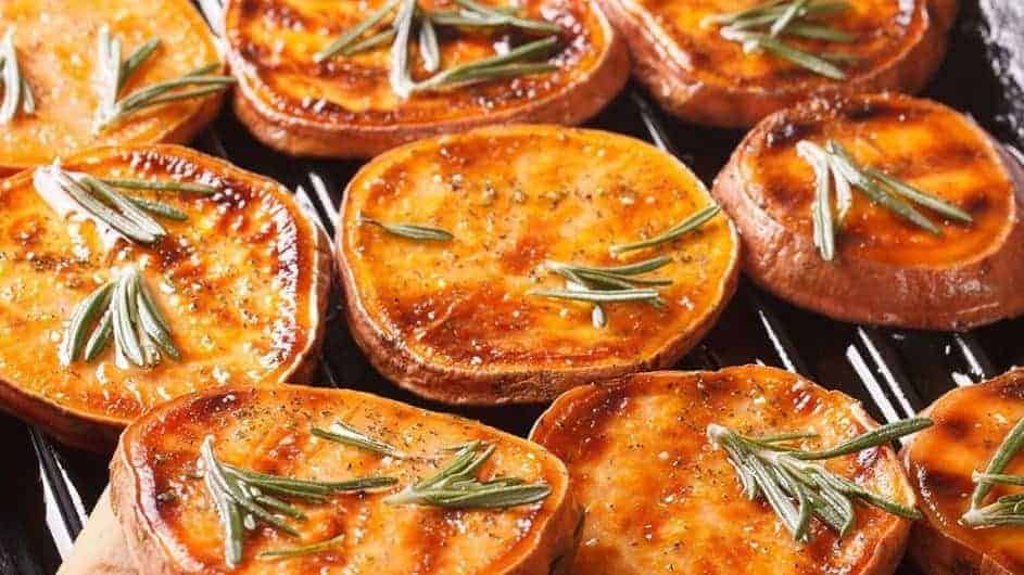 close up of roasted sweet potatoes