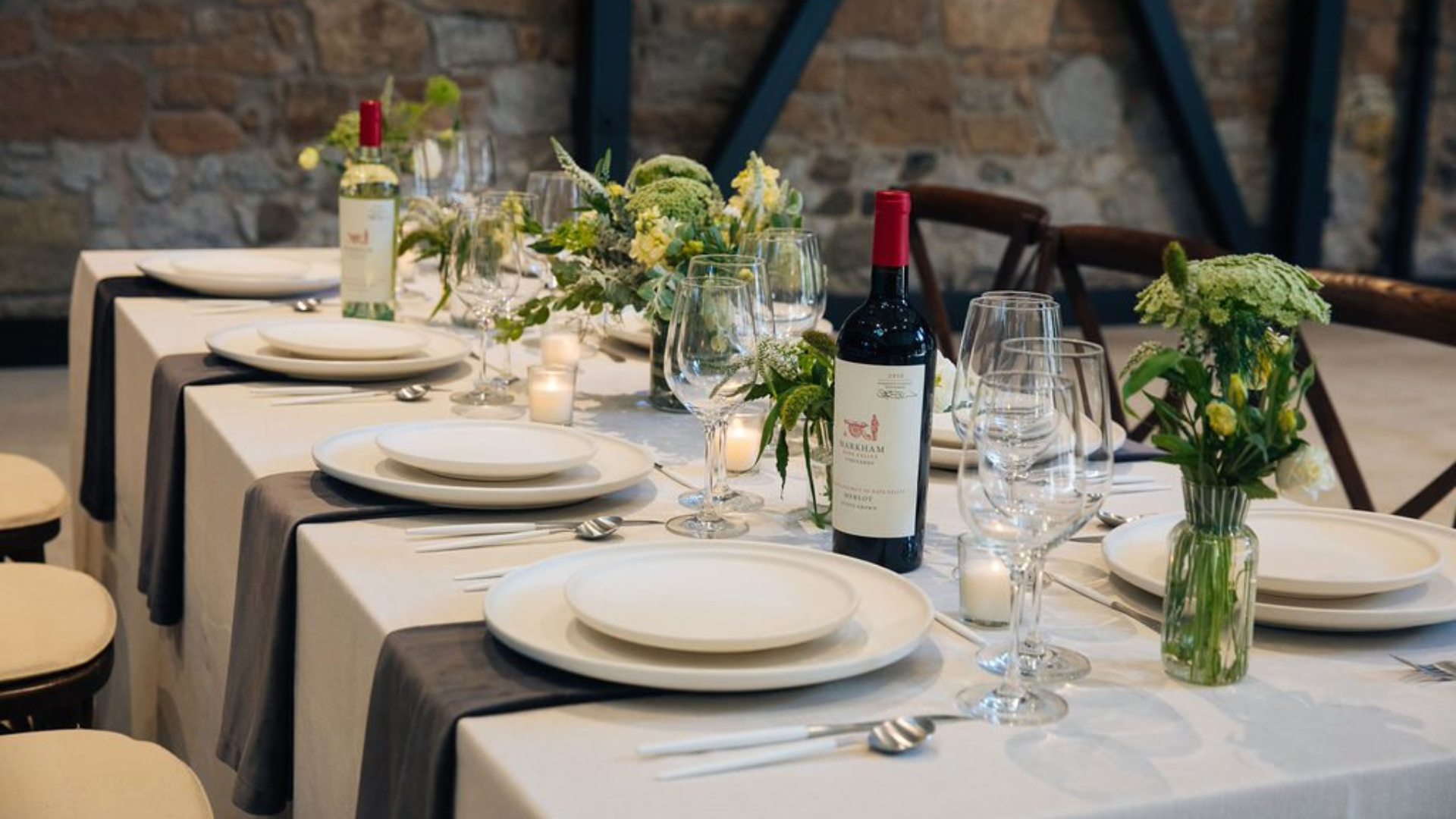 Dining Table with wine bottle and glasses