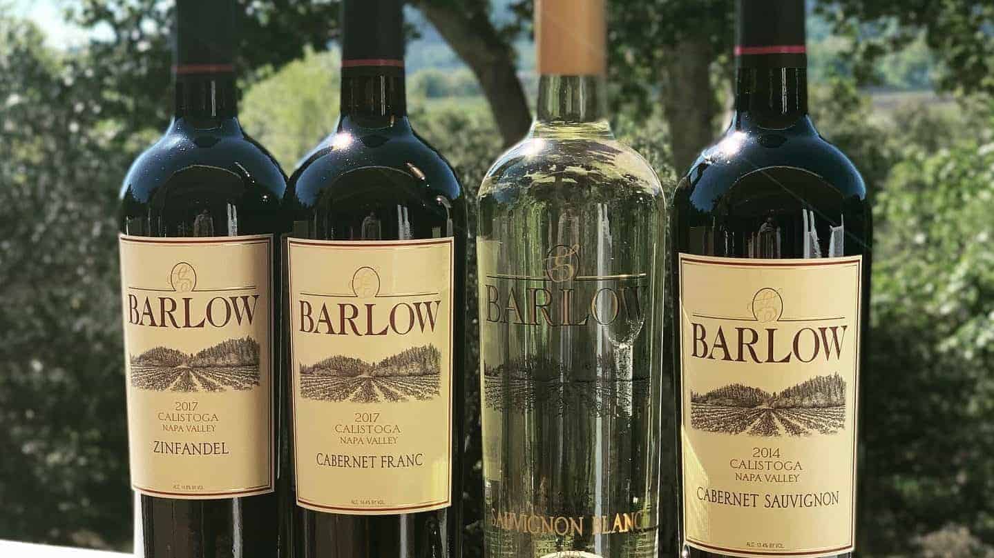 Barlow Vineyards wine bottles with vineyards on the background