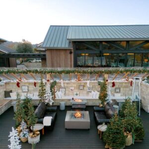 restaurant patio decorated for christmas