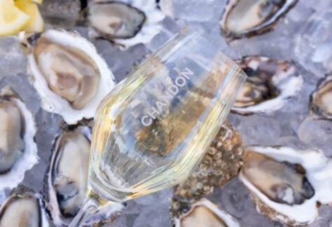 photo of chandon wine glass over oysters