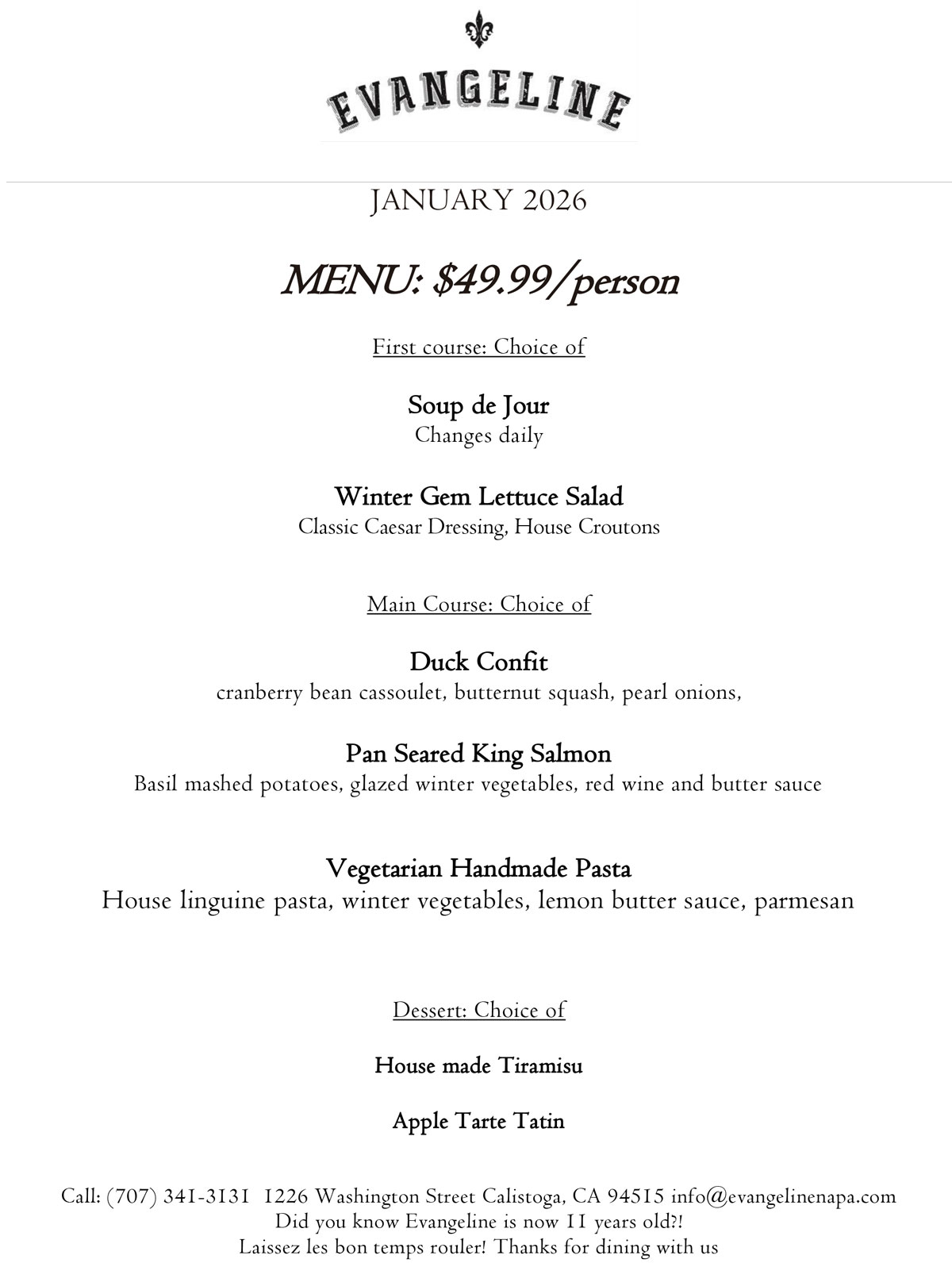 January restaurant month at Evangeline Napa