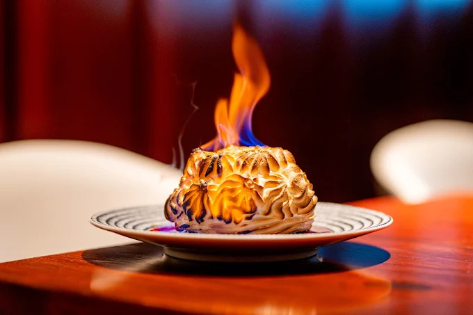 dessert with flame